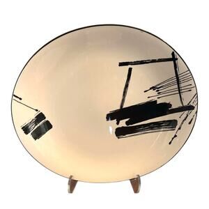 Vintage SANGO The Larry Laslo Collection Calligraphy Black White Oval Platter